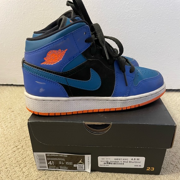 Nike Other - Air Jordan 1 mid grade school size 4.5, racer blue, green abyss and black